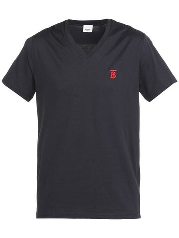 Monogram Motif V-neck Cotton Short Sleeve T-Shirt Navy - BURBERRY - BALAAN 1