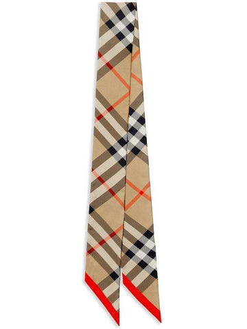 Check Red Hem Silk Scarf Beige - BURBERRY - BALAAN 1