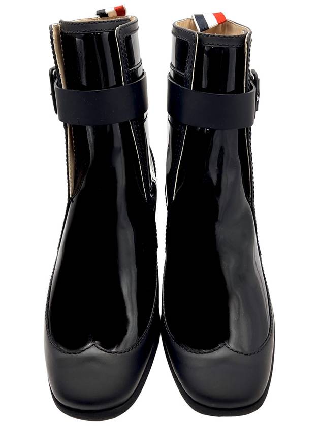 Black Soft Patent Leather 40MM Block Heel Galosh Ankle Boots FFB136A 00216 001 - THOM BROWNE - BALAAN 2