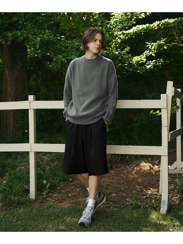 _WIDE ONE TUCK BERMUDA SWEAT SHORTS BLACK - THE GREEN LAB - BALAAN 5