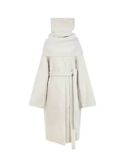 WOMEN Cowl Neck Alpaca Wool Coat Light Beige 270683 - RICK OWENS - BALAAN 1