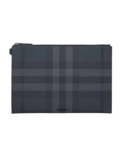 Check Large Zip Pouch Clutch Bag Charcoal - BURBERRY - BALAAN 2