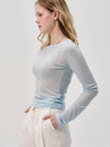 Soft slim tencel line long sleeve t shirt blue - SORRY TOO MUCH LOVE - BALAAN 4