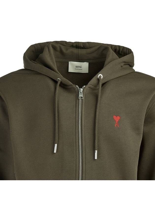 Red Small Heart Logo Cotton Hooded Zip-up Dark Coffee - AMI - BALAAN 5