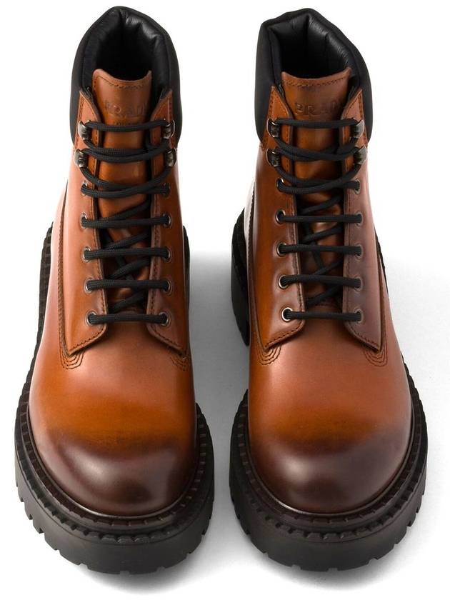 Leather Nylon Work Boots Cognac - PRADA - BALAAN 5