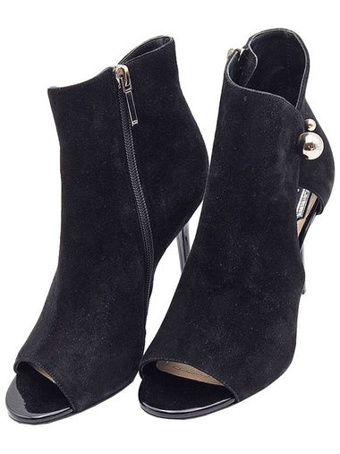 Christian Dior Black Suede Open Toe Side Zipper Ankle Boot Heel 35 - DIOR - BALAAN 1