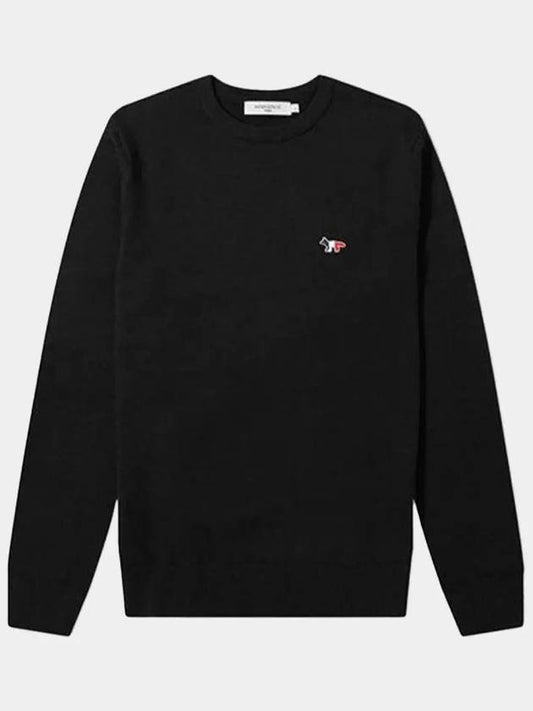 Tricolor Fox Patch Classic Round Neck Knit Top Black - MAISON KITSUNE - BALAAN 2