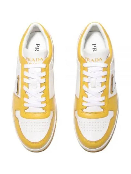 Men's Downtown Triangle Logo Leather Low Top Sneakers White Sun - PRADA - BALAAN 2