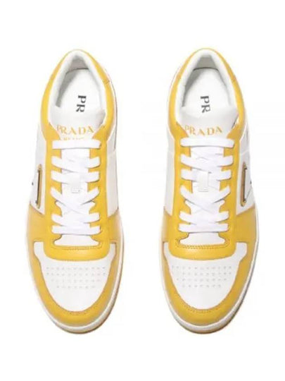 Men's Downtown Triangle Logo Leather Low Top Sneakers White Sun - PRADA - BALAAN 2