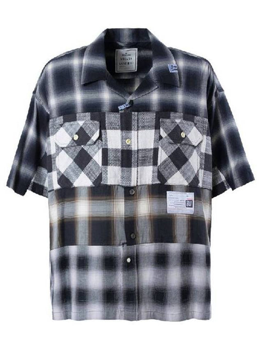 Check Panel Flannel Cotton Short Sleeve Shirt Black - MIHARA YASUHIRO - BALAAN 2