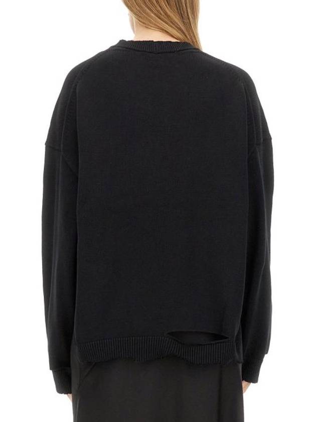 Distressed Crewneck Jumper Knit Top Black - HELMUT LANG - BALAAN 4