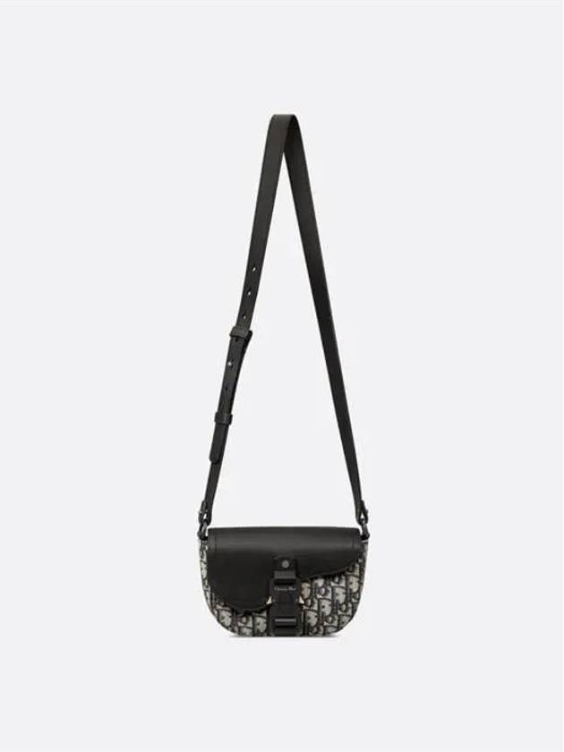 Mini Saddle Strap Grained Calfskin Oblique Jacquard Messenger Bag Beige Black - DIOR - BALAAN 6