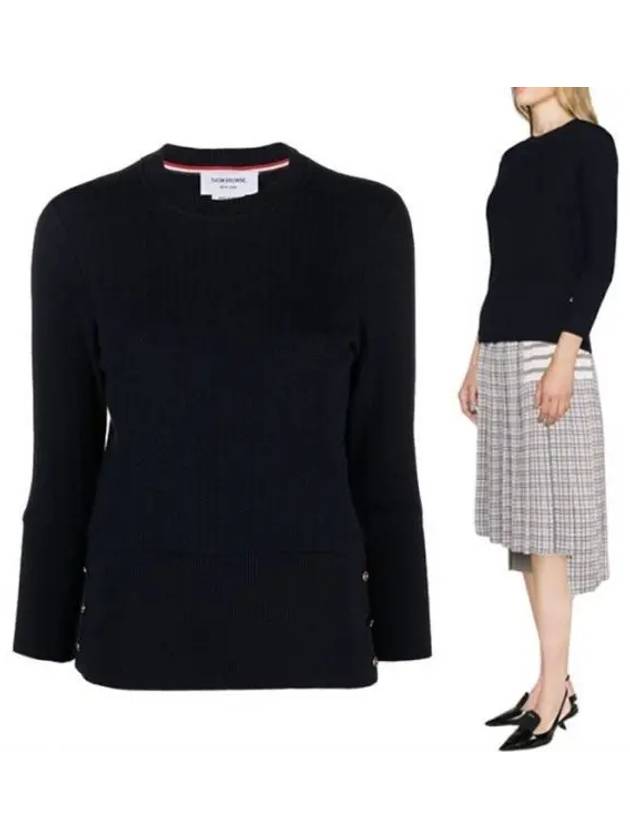 Wool Chevron Pullover Knit Top Navy - THOM BROWNE - BALAAN 2