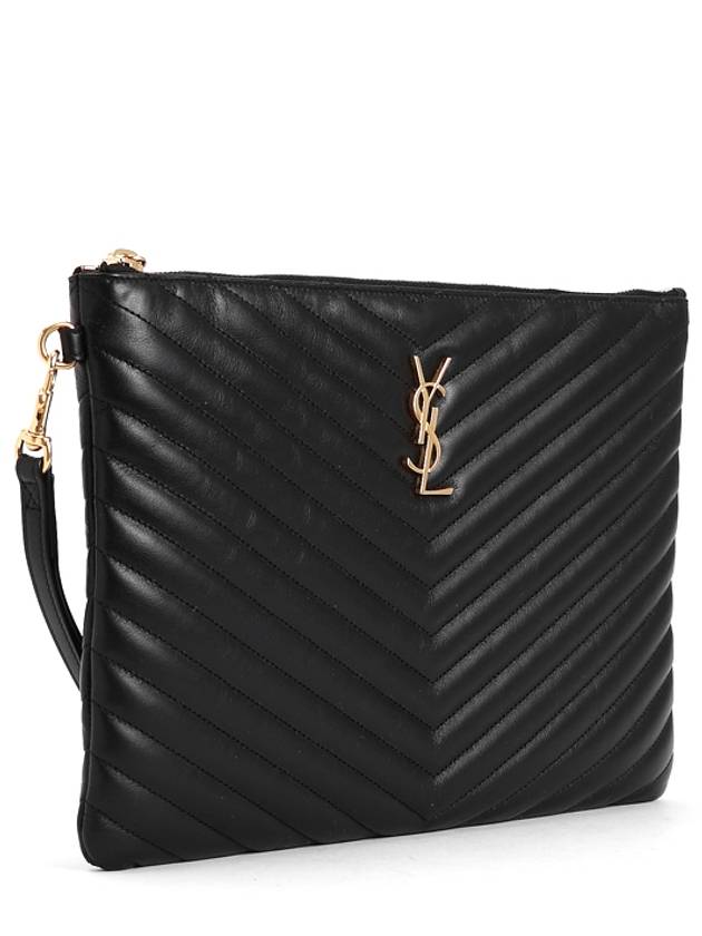 Gold Monogram Cassandre Matelasse Tablet Clutch Bag in Quilted Leather Black - SAINT LAURENT - BALAAN 3