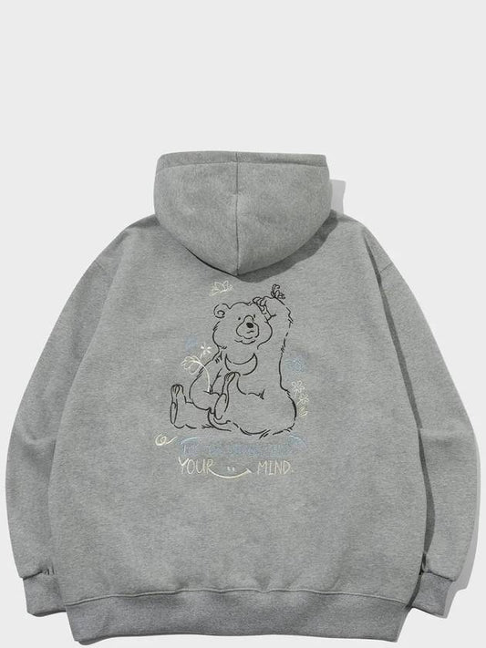 Thinking Bear Embroidery Hooded Zip-Up Gray - CPGN STUDIO - BALAAN 2