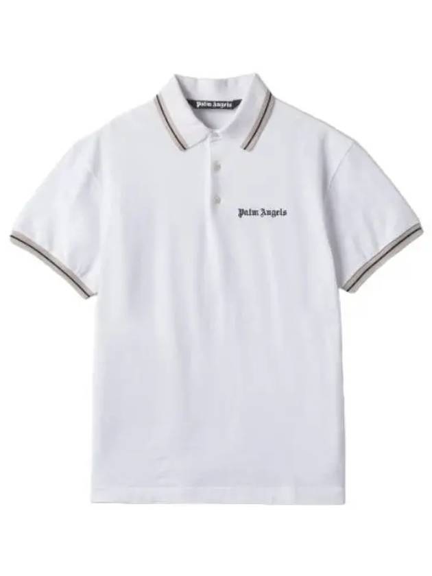 Classic Polo Short Sleeve T Shirt Off White Collar - PALM ANGELS - BALAAN 1