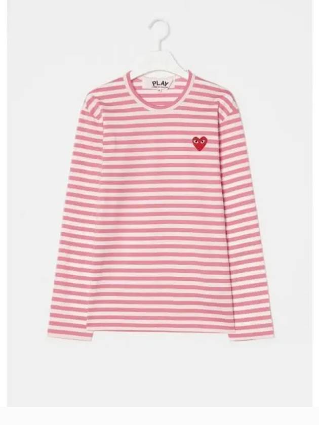 Women s Red Heart Waffen Striped T shirt Salmon Pink Domestic Product GM0023110832556 - COMME DES GARCONS PLAY - BALAAN 1