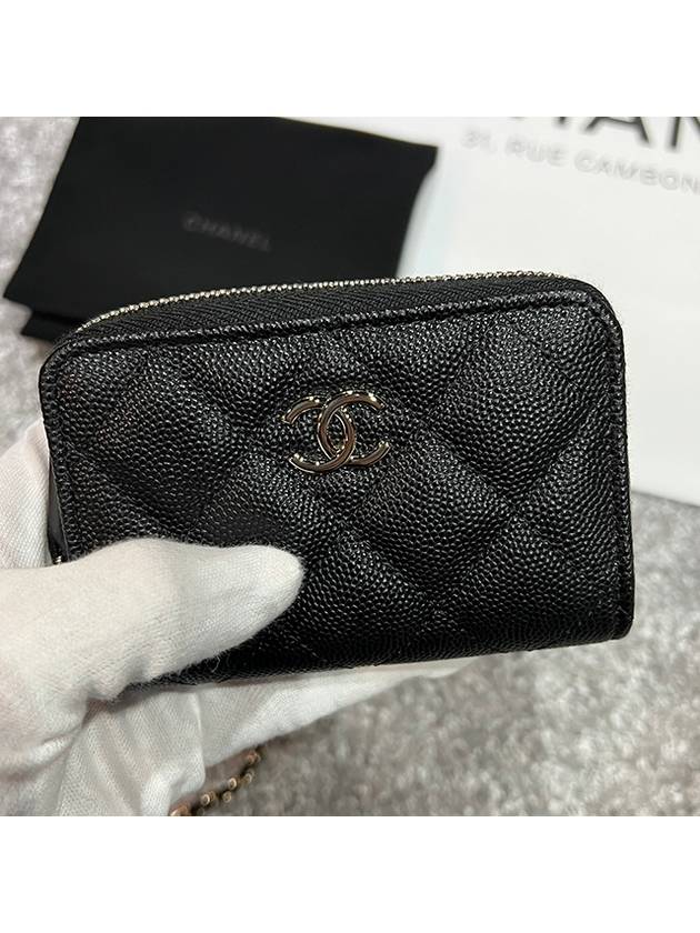 CC Classic Zipper Charm Chain Card Wallet Black - CHANEL - BALAAN.