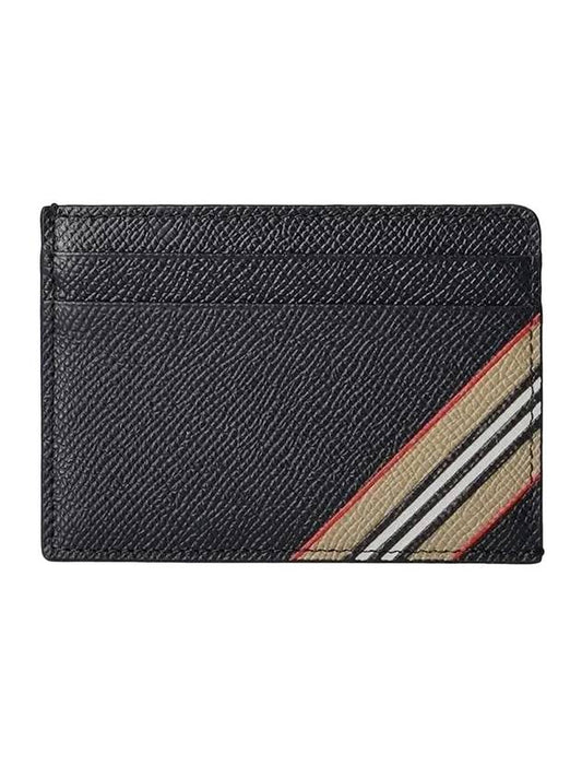 Icon Stripe Grainy Leather Card Wallet Black - BURBERRY - BALAAN 1