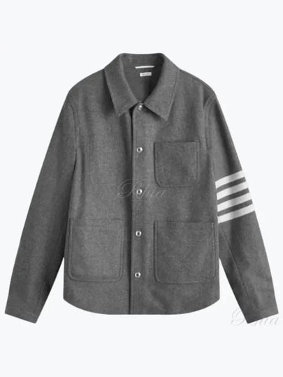 Stripe Detail Button Wool Jacket Grey - THOM BROWNE - BALAAN 2