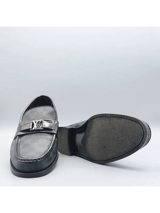 1A4OL4 Damier canvas black leather silver LV logo major men s loafers size 8 5 - LOUIS VUITTON - BALAAN 2