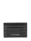 Crocodile Leather Logo Two-tier Card Wallet Black - ALEXANDER MCQUEEN - BALAAN.