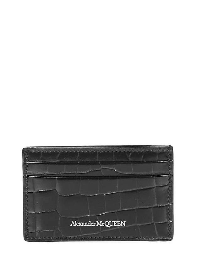 Crocodile Leather Logo Two-Tier Card Wallet Black - ALEXANDER MCQUEEN - BALAAN 1