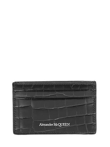 Crocodile Leather Logo Two-Tier Card Wallet Black - ALEXANDER MCQUEEN - BALAAN 1