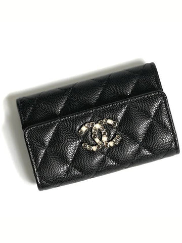 Classic Caviar Season Logo Card Wallet Black AP3608 Kleokdok - CHANEL - BALAAN 1