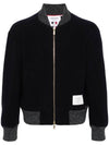 Fleece Stripe Wool Bomber Jacket Navy - THOM BROWNE - BALAAN 2