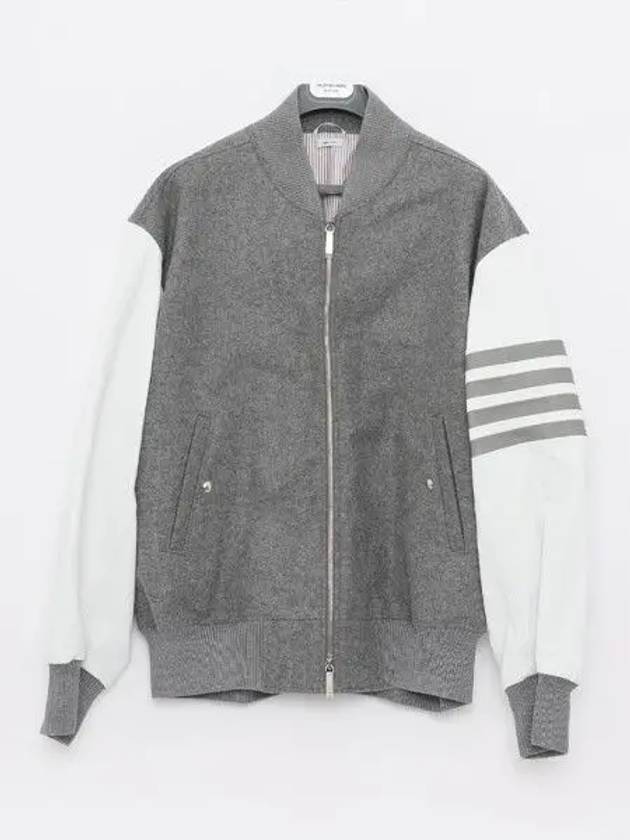 Men's Melton Wool 4-Bar Oversized Bomber Jacket Grey - THOM BROWNE - BALAAN 2