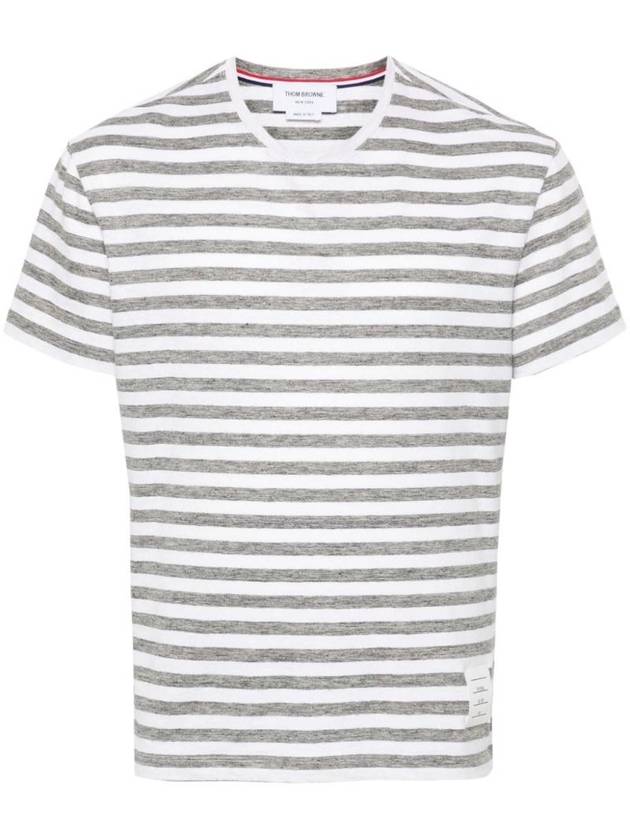 Striped Linen T-Shirt Grey White - THOM BROWNE - BALAAN 1