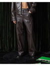 Round Line Leather Wide Pants Brown - MONTSENU - BALAAN 2