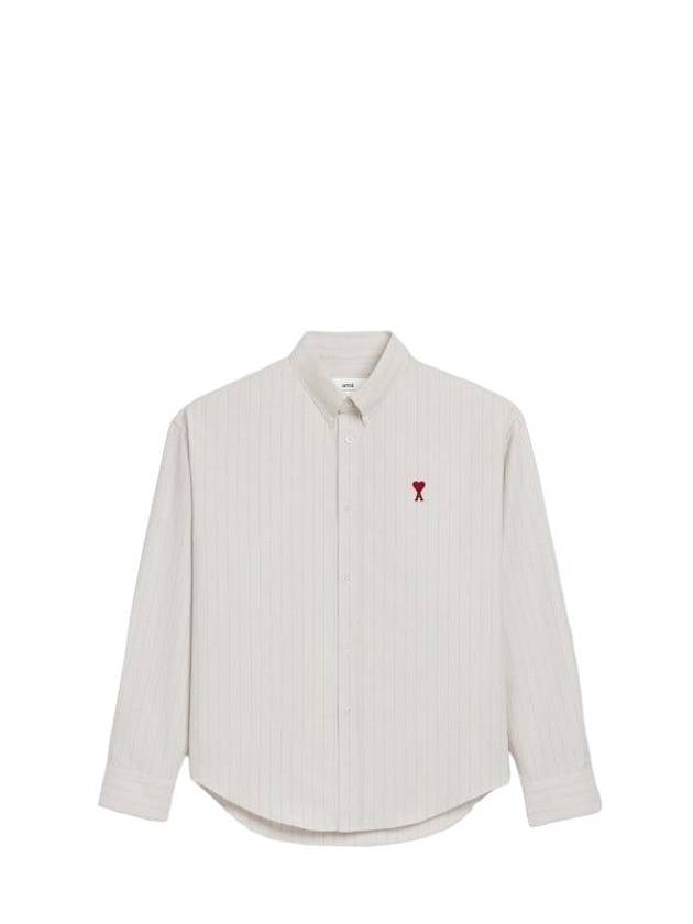 Small Heart Logo Stripe Boxy Fit Long Sleeve Shirt Ecru - AMI - BALAAN 1