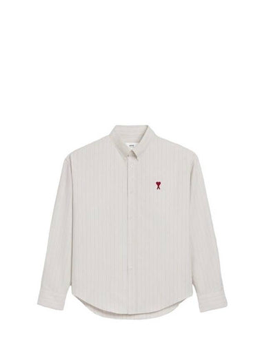 Small Heart Logo Stripe Boxy Fit Long Sleeve Shirt Ecru - AMI - BALAAN 1