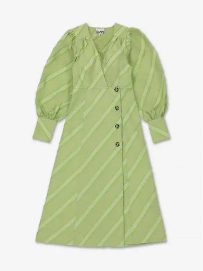 Balloon Sleeve Striped Midi Dress Green - GANNI - BALAAN 2