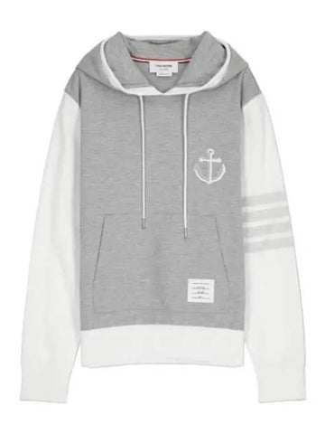 Diagonal anchor embroidery hooded gray hoodie sweatshirt - THOM BROWNE - BALAAN 1