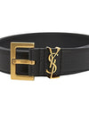 Men's Monogram Grain Leather Belt Gold - SAINT LAURENT - BALAAN.