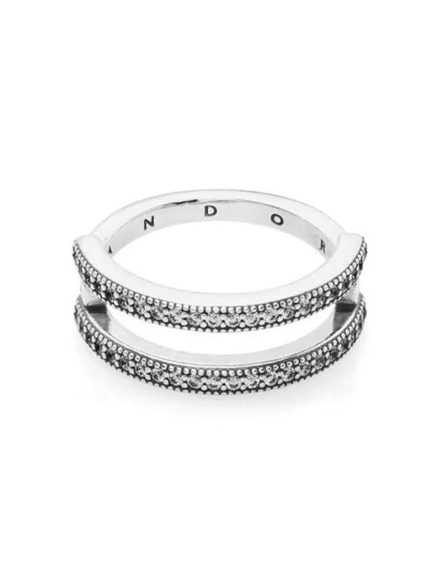 Women's Signature Logo Pave Double Band Ring Silver - PANDORA - BALAAN 3