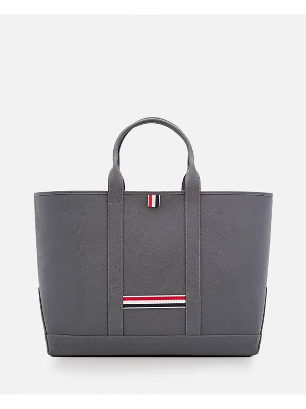 Logo Patch 4 Bar Leather Tote Bag Grey - THOM BROWNE - BALAAN 1