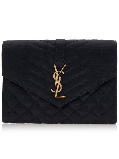 Matelasse Envelope Flap Satin Clutch Bag Black - SAINT LAURENT - BALAAN 2