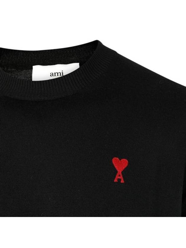 Heart Embroidered Logo Crew Neck Knit Top Black - AMI - BALAAN 6