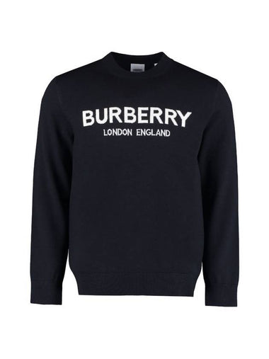 Jacquard Logo Wool Knit Top Navy - BURBERRY - BALAAN 1