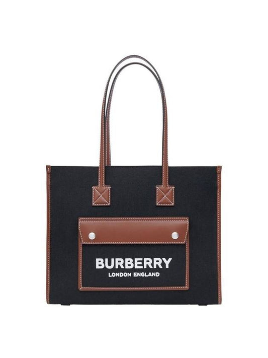 Freya Logo Print Small Tote Bag Black - BURBERRY - BALAAN.