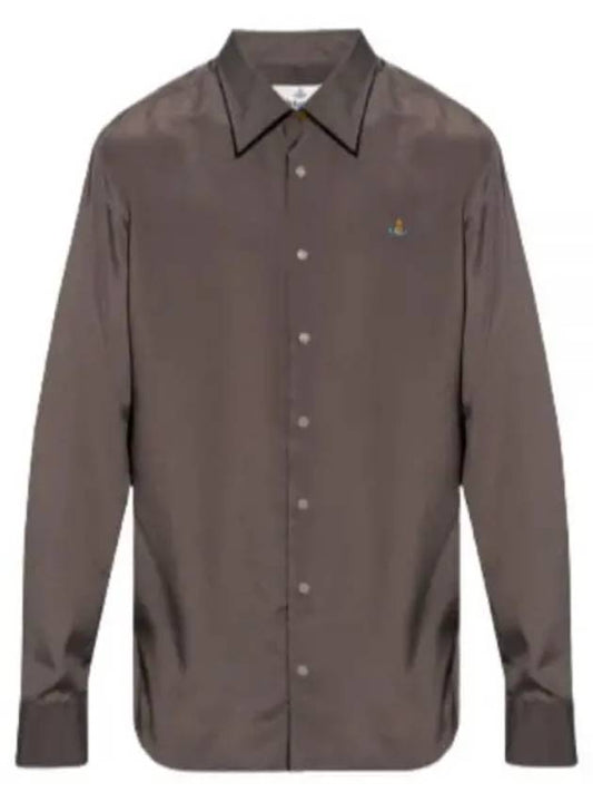 Men's Ghost Logo Embroidered Long Sleeve Shirt Gray - VIVIENNE WESTWOOD - BALAAN.