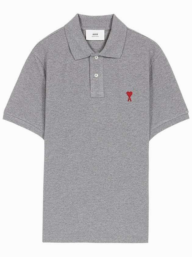 Small Heart Logo Polo Shirt Heather Grey - AMI - BALAAN.