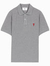 Small Heart Logo Polo Shirt Heather Grey - AMI - BALAAN 1