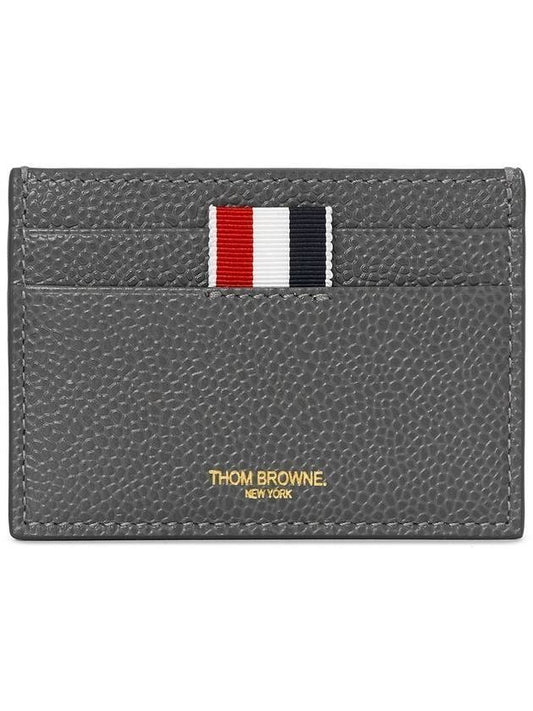 Stripe Note Compartment Pebble Grain Leather Card Wallet Grey - THOM BROWNE - BALAAN 1