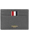 Stripe Note Compartment Pebble Grain Leather Card Wallet Grey - THOM BROWNE - BALAAN 1