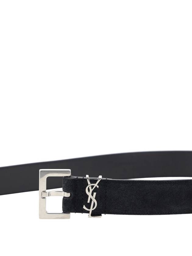 Logo Suede Leather Belt Black - SAINT LAURENT - BALAAN 4